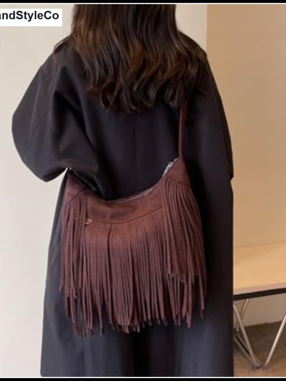 Vintage Vegan Suede Fringe Hobo Bag Tote Crossbody Shoulder Bag Western Purse - Picture 2 of 6